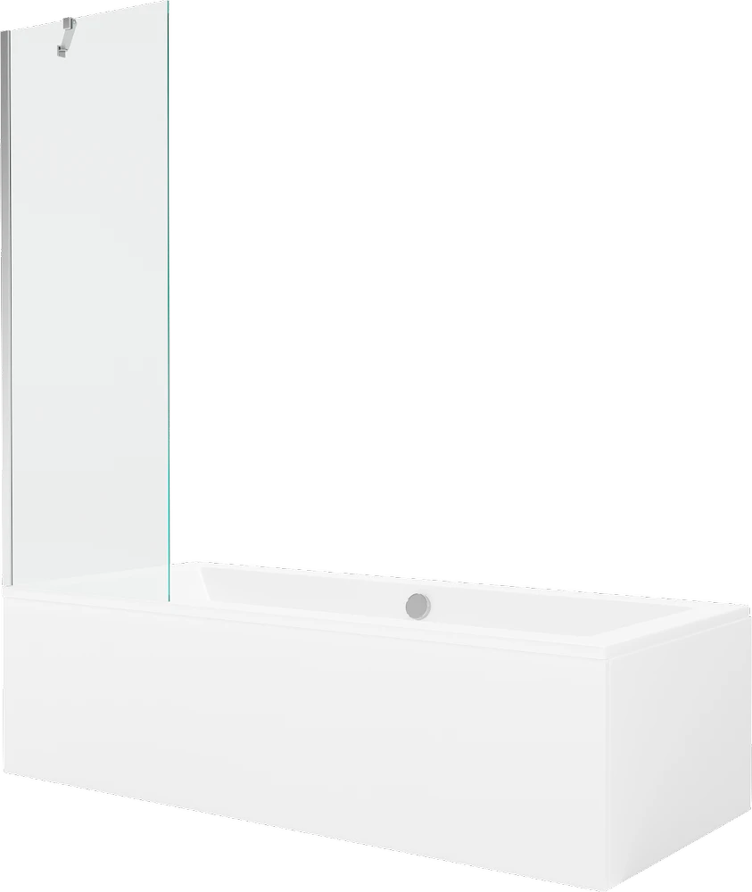 Vonia Mexen Cube su apdaila ir stiklo sienele, 170x80 cm + 60 cm, Baltas+Chrome/Transparent