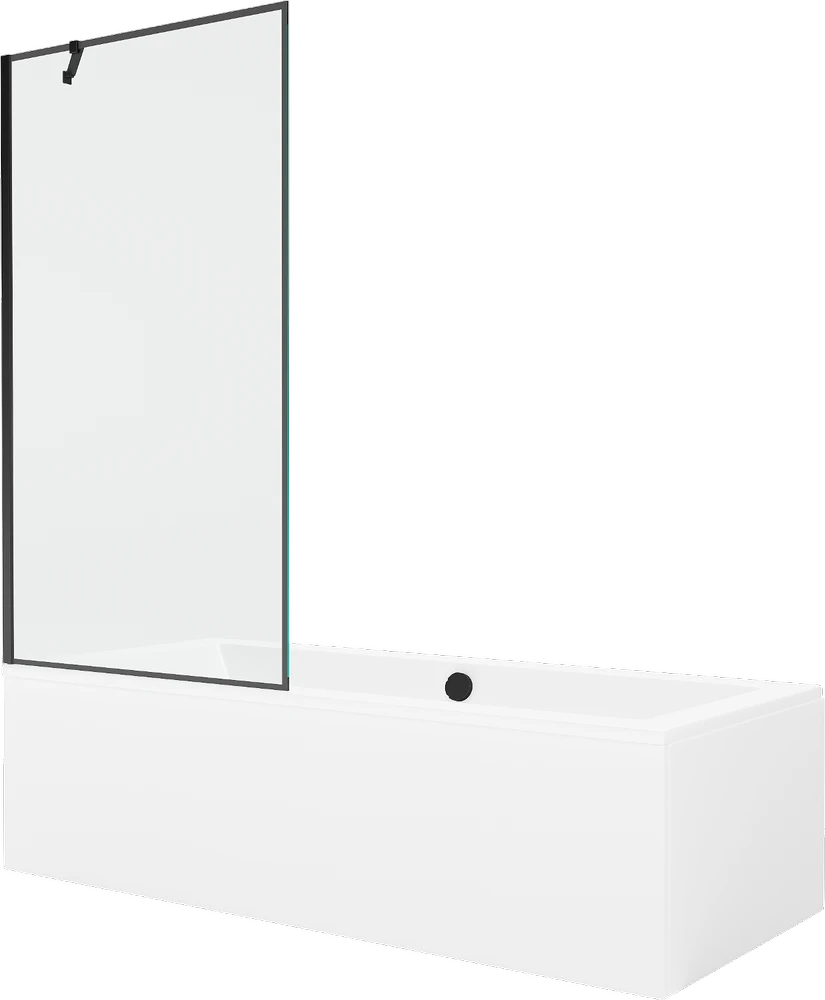 Vonia Mexen Cube su apdaila ir stiklo sienele, 180x80 cm + 90 cm, Baltas+Juodas frame