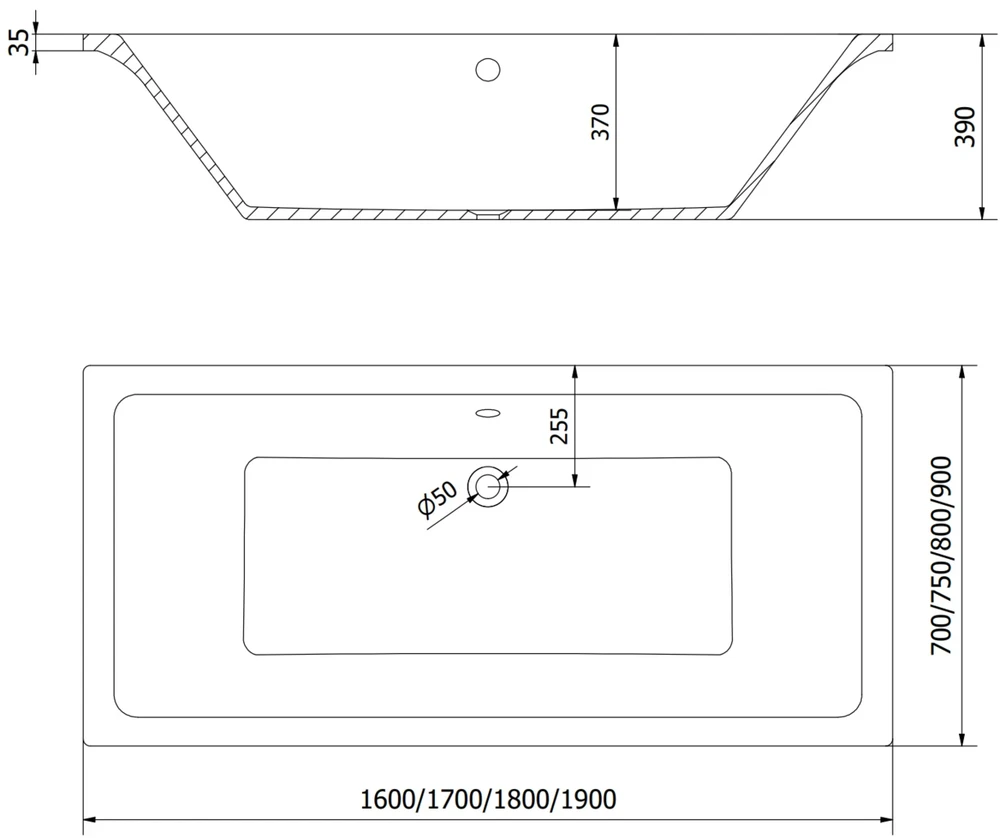 Vonia Mexen Cube su apdaila ir stiklo sienele, 180x80 cm + 120 cm, Baltas+Juodas/Transparent