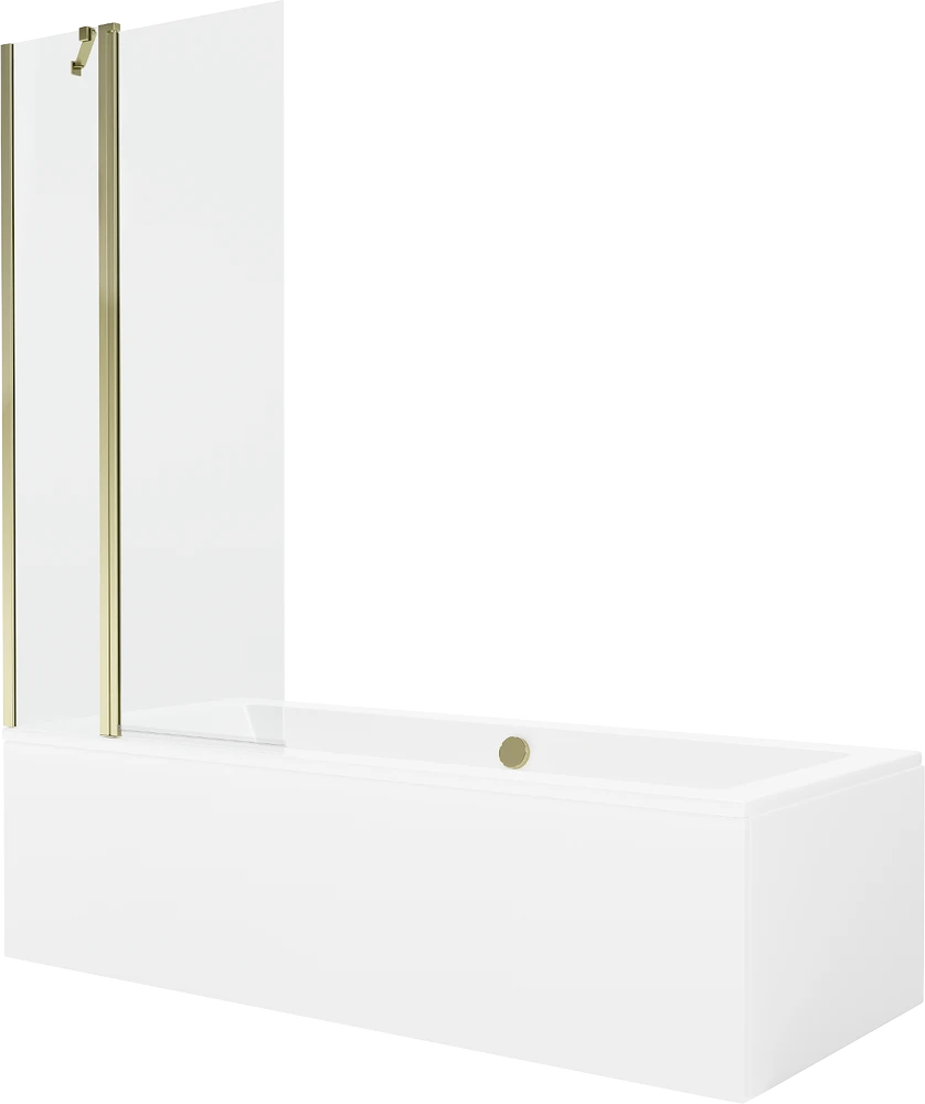 Vonia Mexen Cube su apdaila ir stiklo sienele, 170x80 cm + 80 cm, Baltas+Gold/Transparent