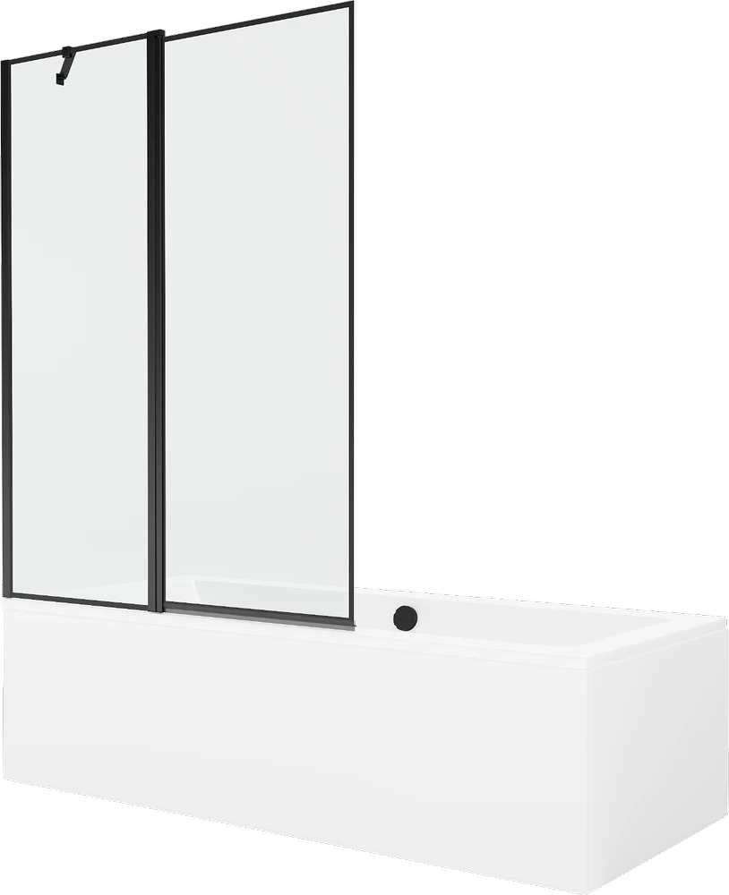 Vonia Mexen Cube su apdaila ir stiklo sienele, 170x80 cm + 120 cm, Baltas+Juodas frame
