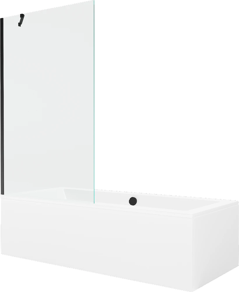 Vonia Mexen Cube su apdaila ir stiklo sienele, 170x80 cm + 100 cm, Baltas+Juodas/Transparent