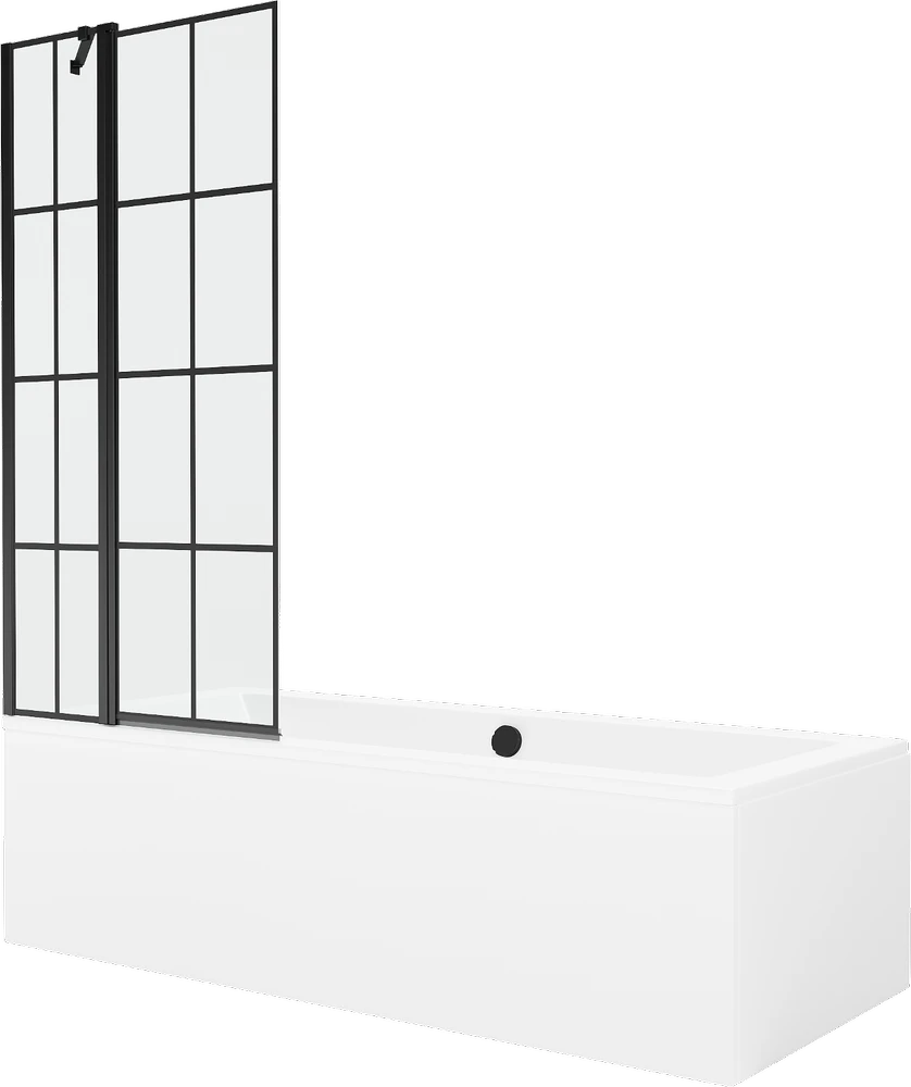 Vonia Mexen Cube su apdaila ir stiklo sienele, 180x80 cm + 80 cm, Baltas+Juodas grid
