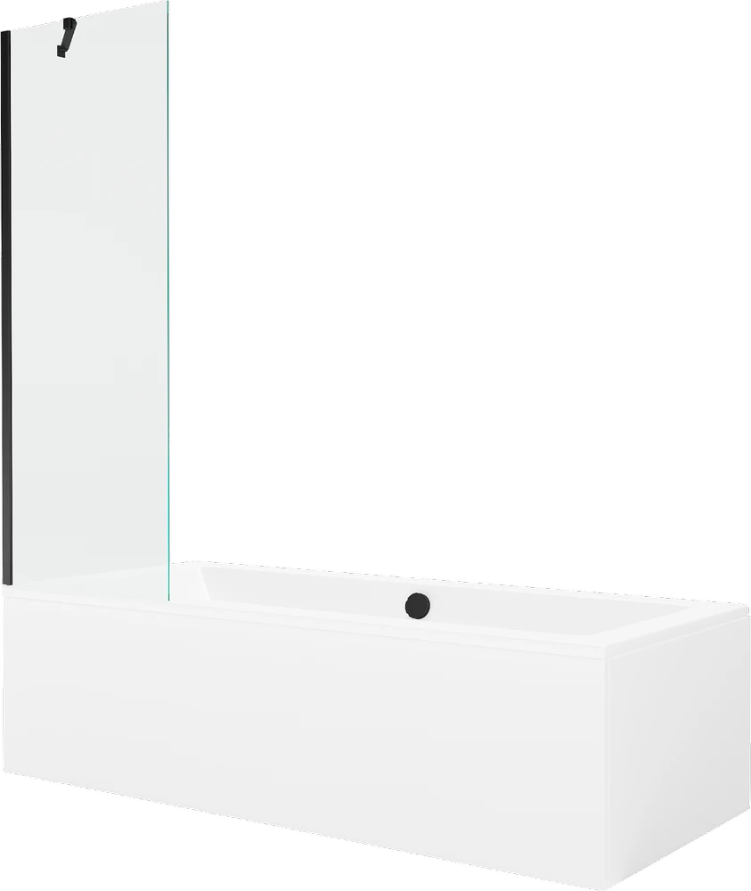 Vonia Mexen Cube su apdaila ir stiklo sienele, 180x80 cm + 60 cm, Baltas+Juodas/Transparent