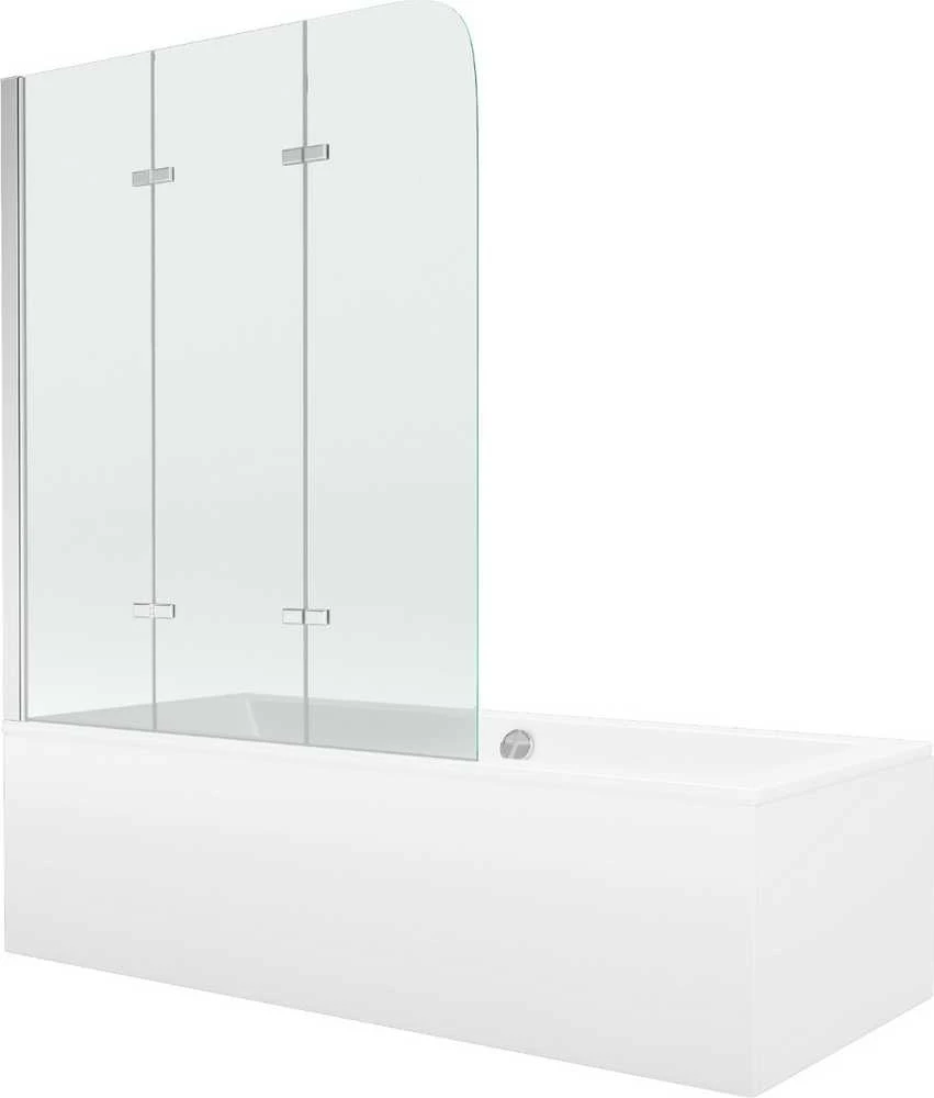 Vonia Mexen Cube su apdaila ir stiklo sienele, 180x80 cm + 120 cm, baltas+III/fold/juodas