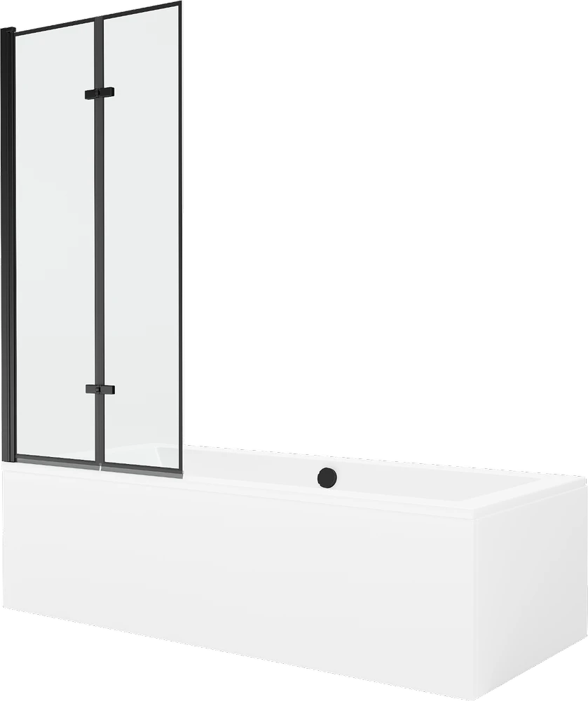 Vonia Mexen Cube su apdaila ir stiklo sienele, 170x80 cm + 80 cm (II), Baltas+Juodas frame