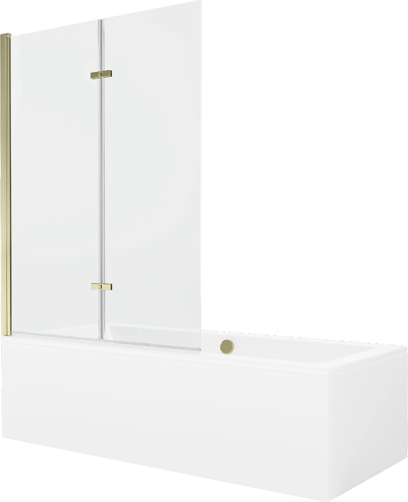 Vonia Mexen Cube su apdaila ir stiklo sienele, 180x80 cm + 120 cm (II), Baltas+Gold/Transparent