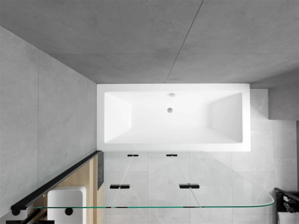 Vonia Mexen Cube su apdaila ir stiklo sienele, 180x80 cm + 120 cm, baltas+III/fold/juodas