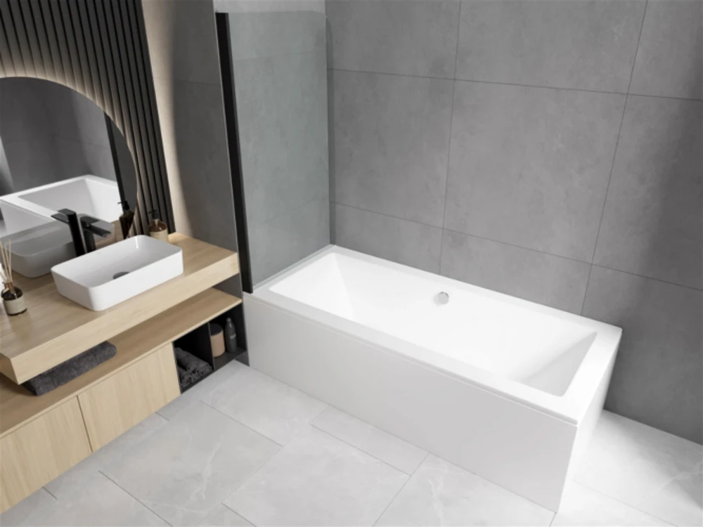 Vonia Mexen Cube su apdaila ir stiklo sienele, 170x80 cm + 70 cm, baltas+I/swing/juodas