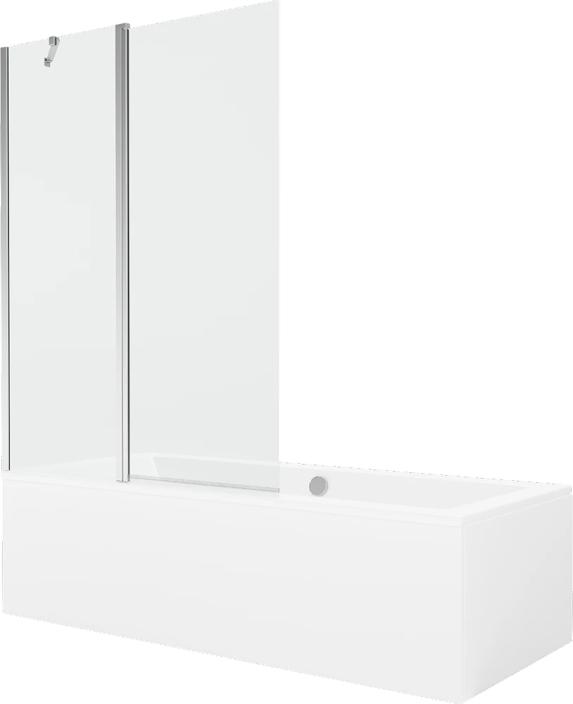 Vonia Mexen Cube su apdaila ir stiklo sienele, 170x80 cm + 120 cm, Baltas+Chrome/Transparent