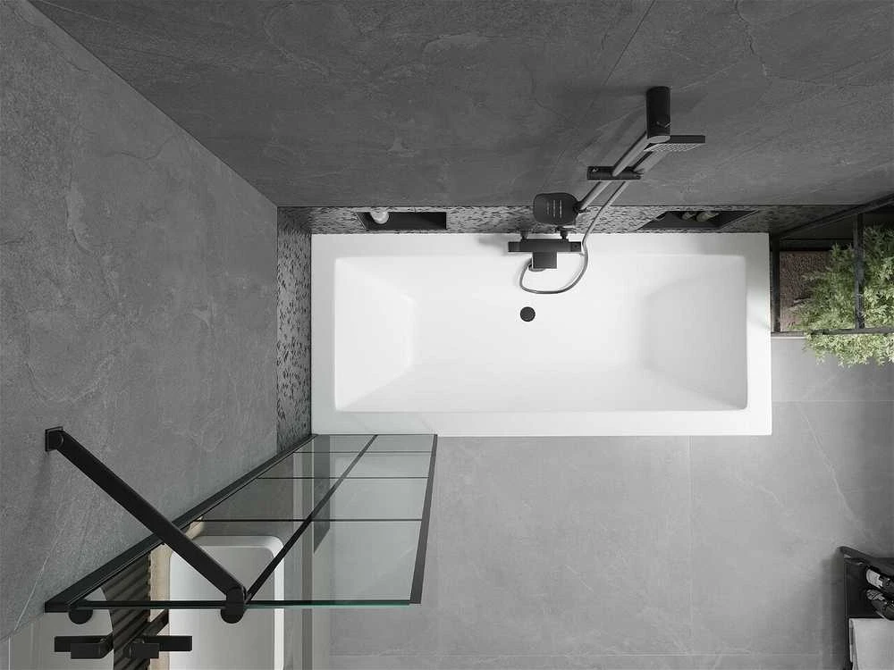 Vonia Mexen Cube su apdaila ir stiklo sienele, 170x80 cm + 50 cm, Baltas+Juodas grid