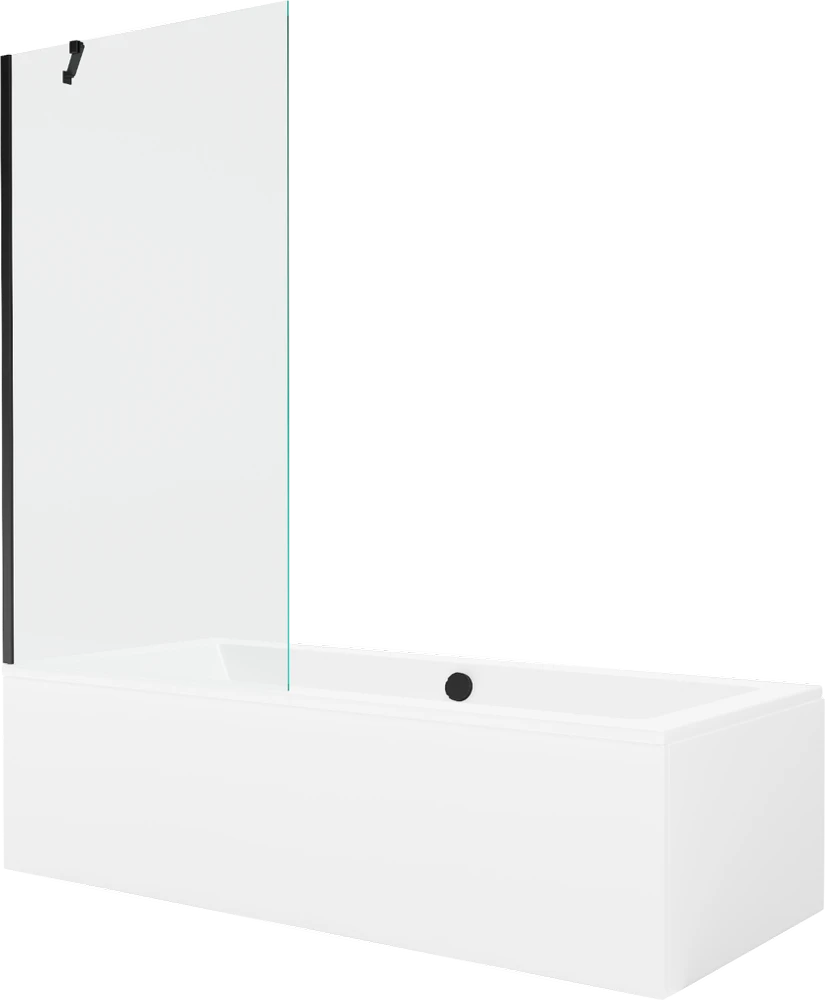 Vonia Mexen Cube su apdaila ir stiklo sienele, 180x80 cm + 90 cm, Baltas+Juodas/Transparent