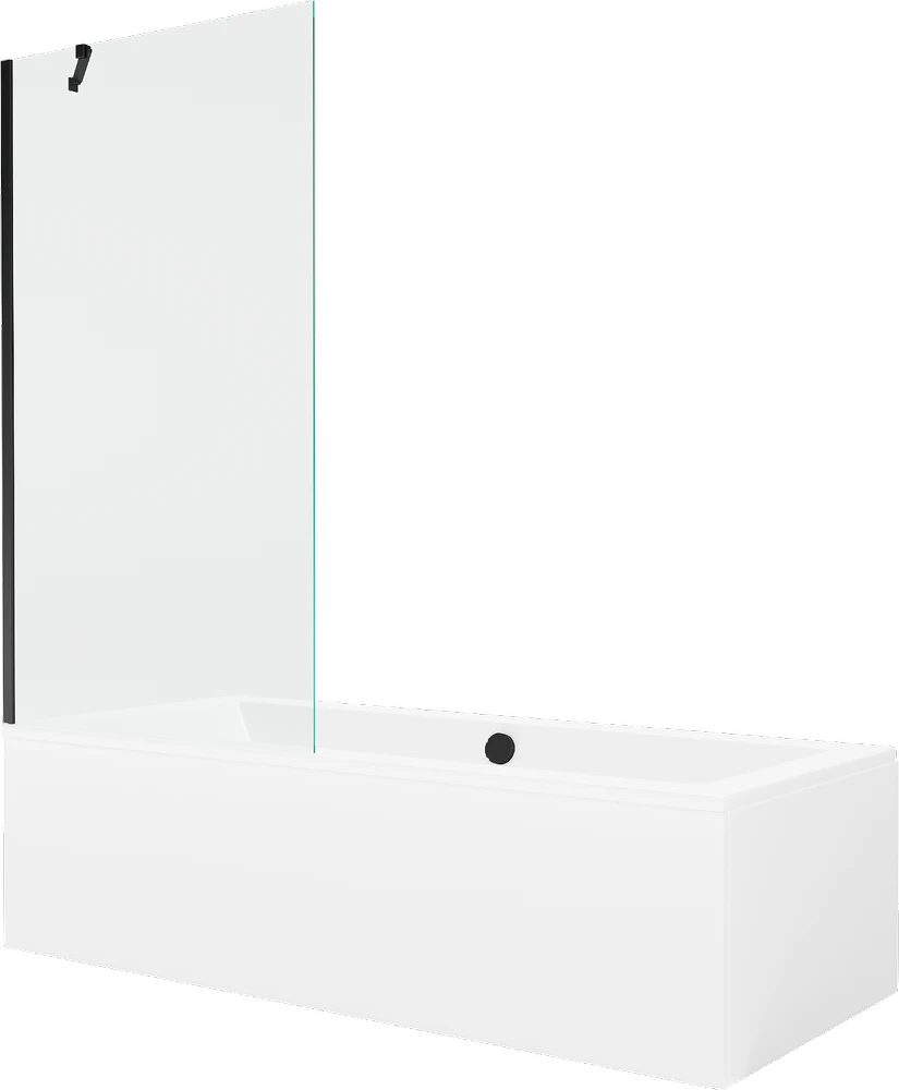 Vonia Mexen Cube su apdaila ir stiklo sienele, 170x80 cm + 90 cm, Baltas+Juodas/Transparent
