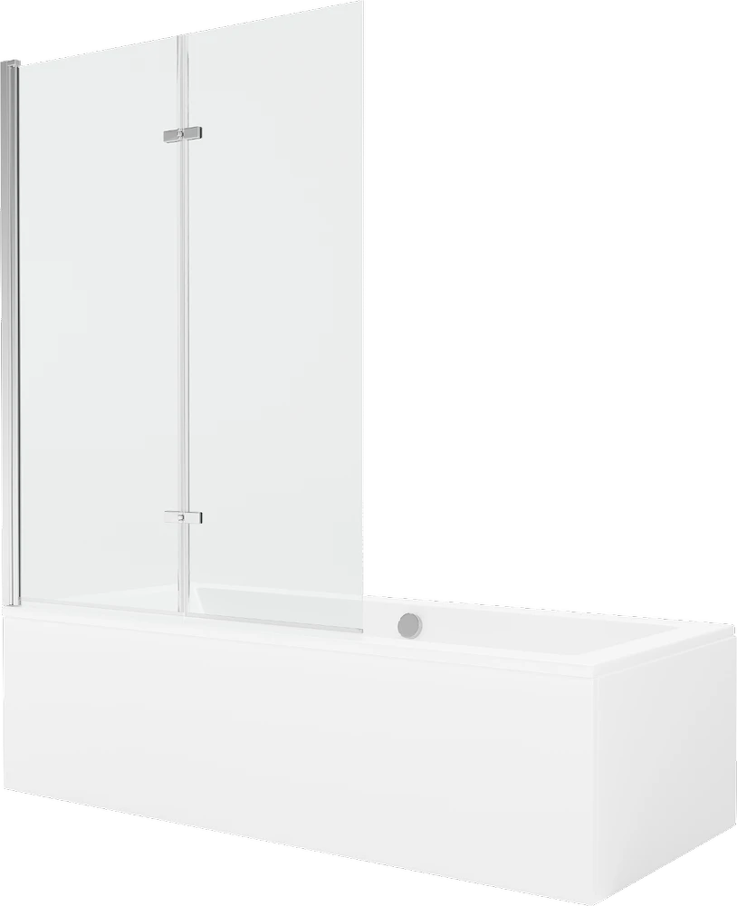 Vonia Mexen Cube su apdaila ir stiklo sienele, 180x80 cm + 120 cm (II), Baltas+Chrome/Transparent