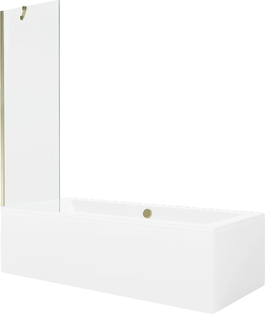 Vonia Mexen Cube su apdaila ir stiklo sienele, 180x80 cm + 60 cm, Baltas+Gold/Transparent