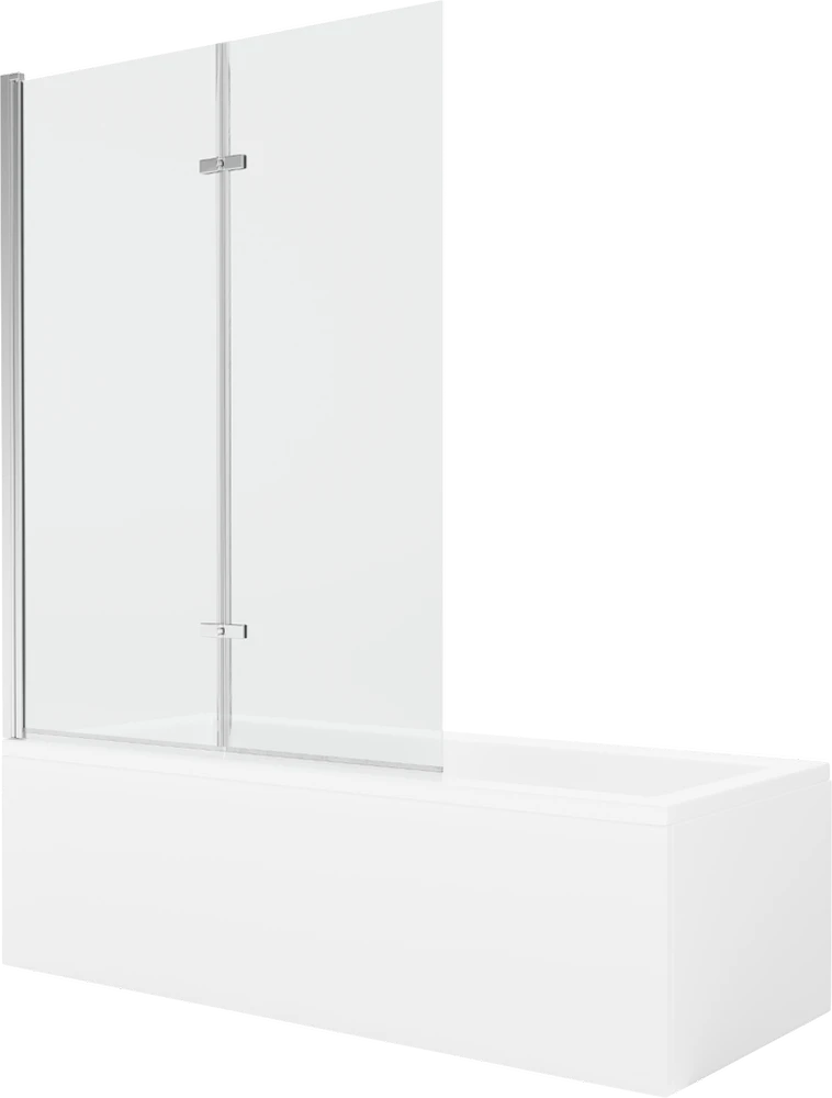 Vonia Mexen Cubik su apdaila ir stiklo sienele, 160x70 cm + 120 cm (II), Baltas+Chrome/Transparent