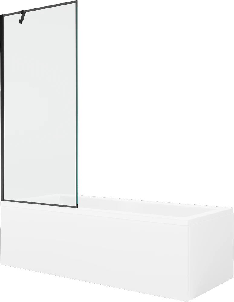Vonia Mexen Cubik su apdaila ir stiklo sienele, 150x70 cm + 80 cm, Baltas+Juodas frame