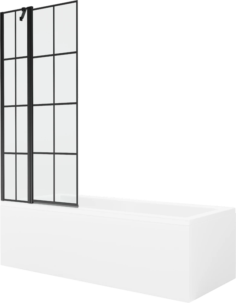 Vonia Mexen Cubik su apdaila ir stiklo sienele, 160x70 cm + 80 cm, Baltas+Juodas grid