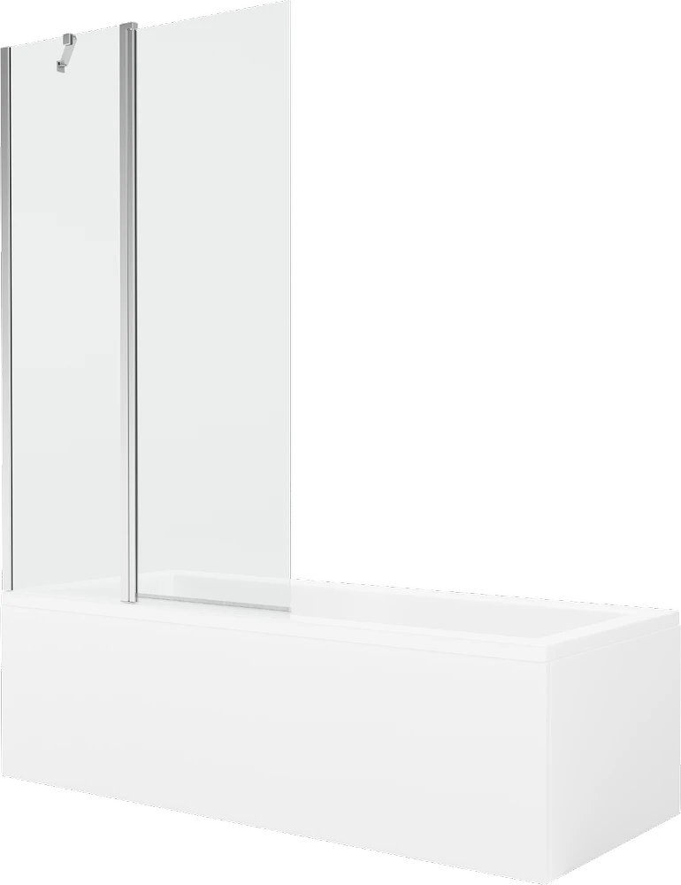 Vonia Mexen Cubik su apdaila ir stiklo sienele, 150x70 cm + 100 cm, Baltas+Chrome/Transparent