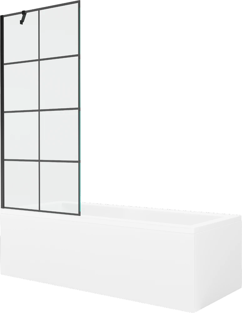 Vonia Mexen Cubik su apdaila ir stiklo sienele, 160x70 cm + 80 cm, Baltas+Juodas grid