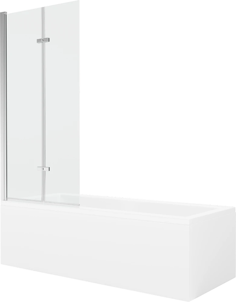 Vonia Mexen Cubik su apdaila ir stiklo sienele, 160x70 cm + 80 cm (II), Baltas+Chrome/Transparent