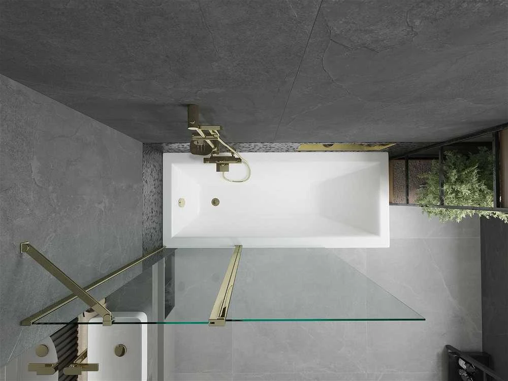 Vonia Mexen Cubik su apdaila ir stiklo sienele, 170x70 cm + 120 cm, Baltas+Gold/Transparent