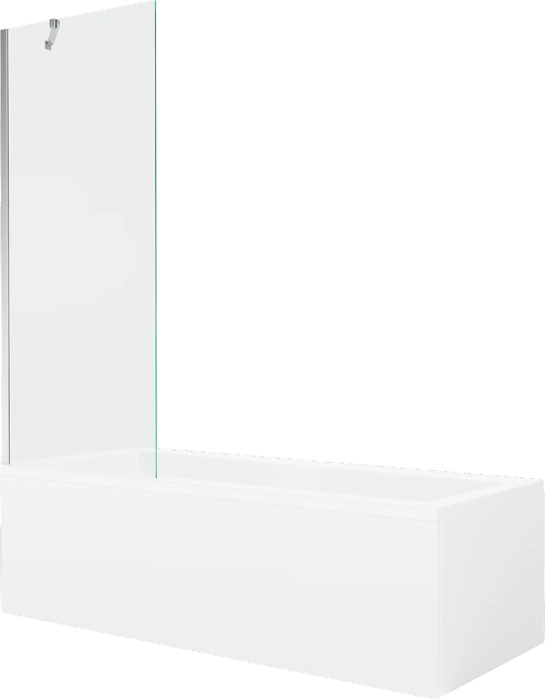 Vonia Mexen Cubik su apdaila ir stiklo sienele, 150x70 cm + 70 cm, Baltas+Chrome/Transparent