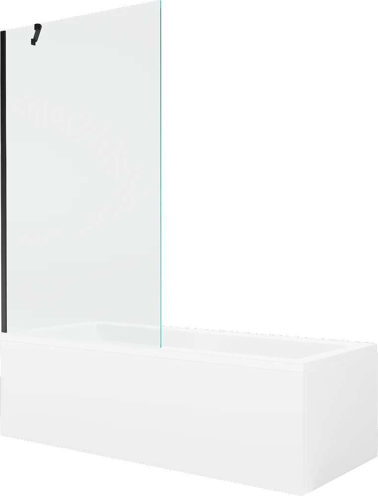 Vonia Mexen Cubik su apdaila ir stiklo sienele, 150x70 cm + 100 cm, Baltas+Juodas/Transparent