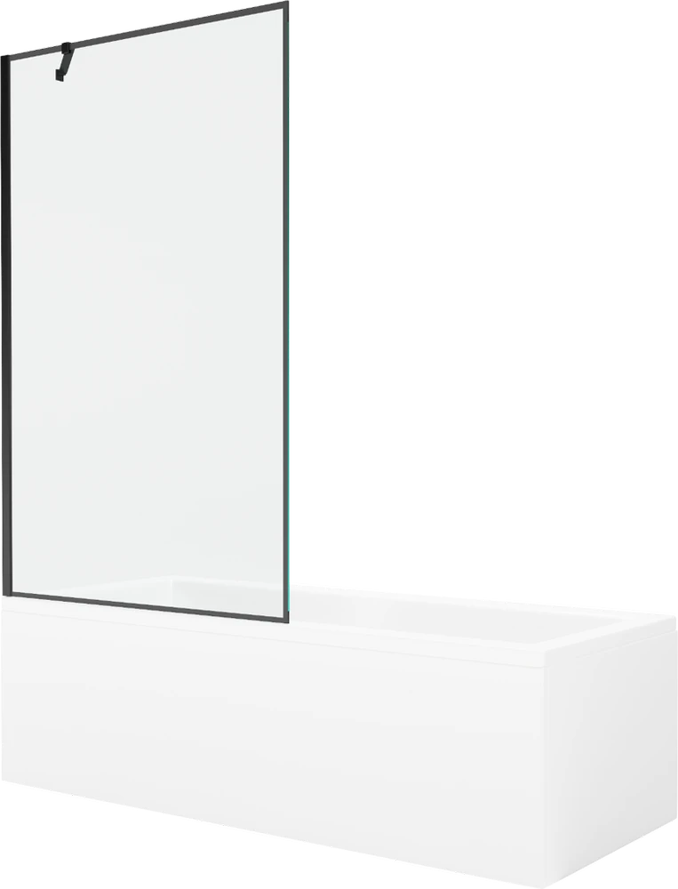 Vonia Mexen Cubik su apdaila ir stiklo sienele, 150x70 cm + 100 cm, Baltas+Juodas frame