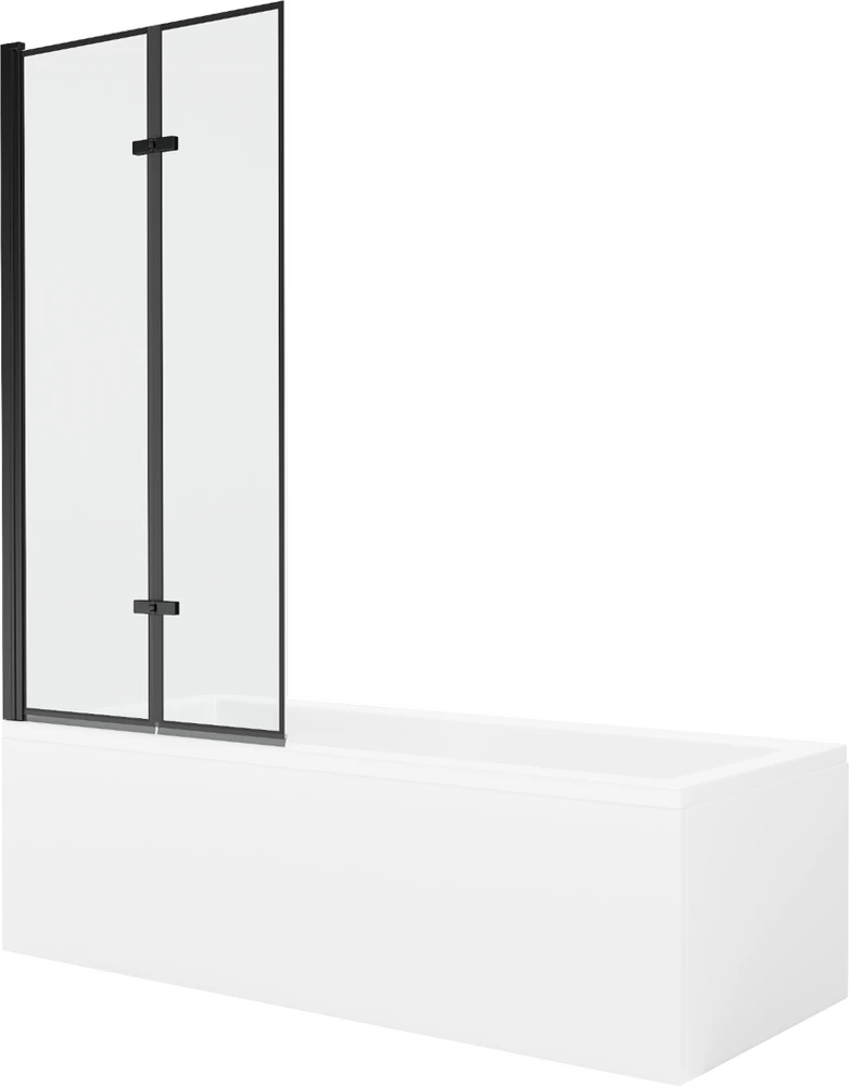 Vonia Mexen Cubik su apdaila ir stiklo sienele, 160x70 cm + 80 cm (II), Baltas+Juodas frame