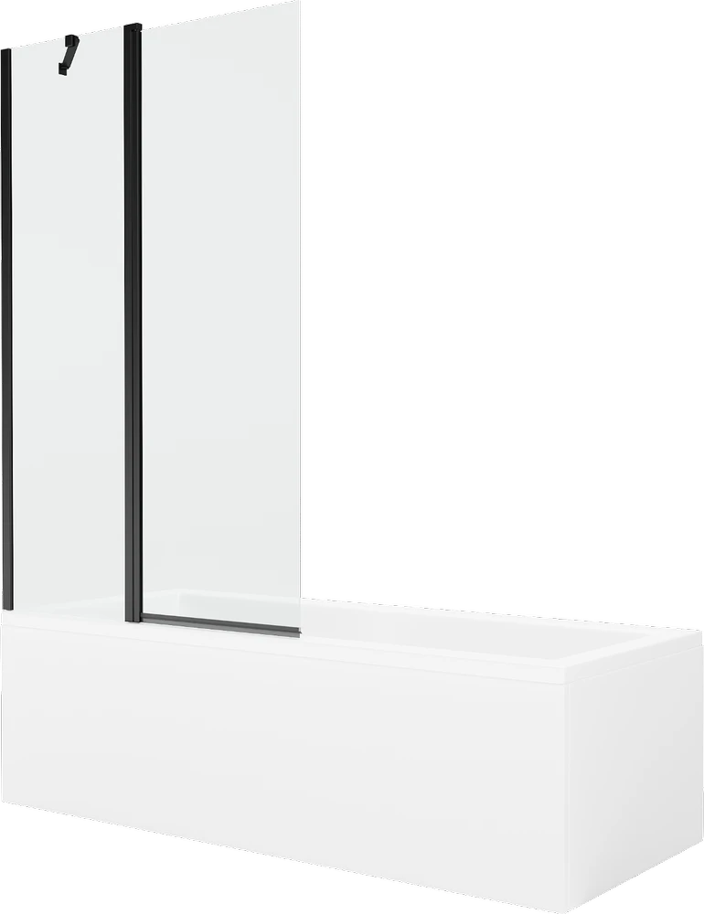 Vonia Mexen Cubik su apdaila ir stiklo sienele, 160x70 cm + 100 cm, Baltas+Juodas/Transparent