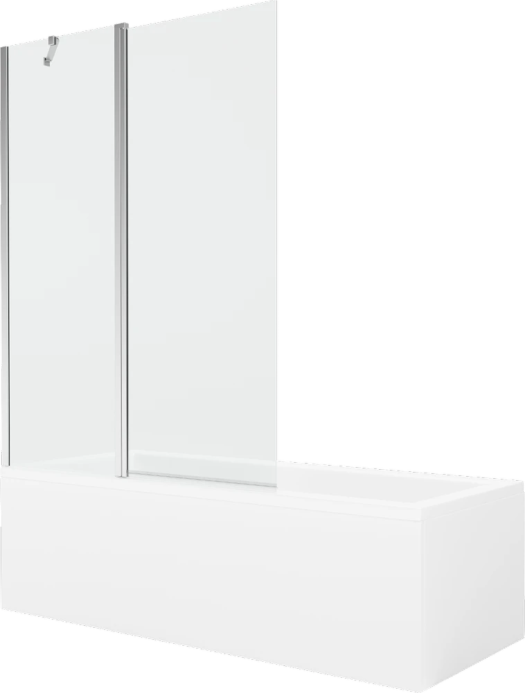 Vonia Mexen Cubik su apdaila ir stiklo sienele, 170x70 cm + 120 cm, Baltas+Chrome/Transparent