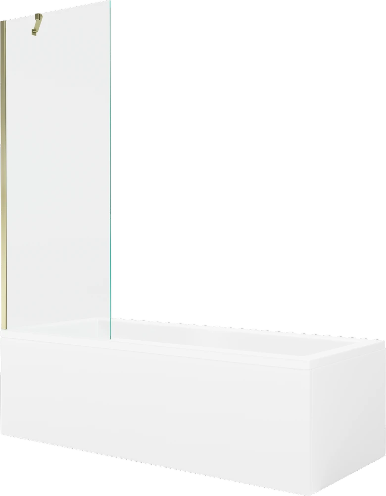 Vonia Mexen Cubik su apdaila ir stiklo sienele, 150x70 cm + 70 cm, Baltas+Gold/Transparent