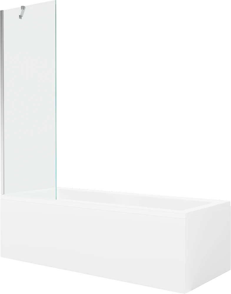 Vonia Mexen Cubik su apdaila ir stiklo sienele, 150x70 cm + 60 cm, Baltas+Chrome/Transparent