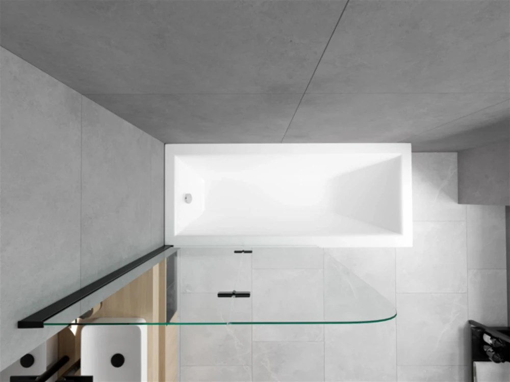 Vonia Mexen Cubik su apdaila ir stiklo sienele, 170x70 cm + 80 cm, baltas+II/juodas