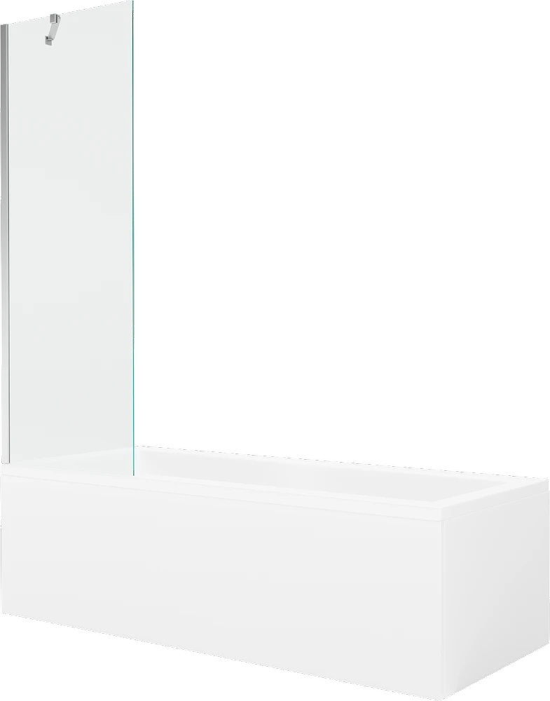 Vonia Mexen Cubik su apdaila ir stiklo sienele, 160x70 cm + 60 cm, Baltas+Chrome/Transparent