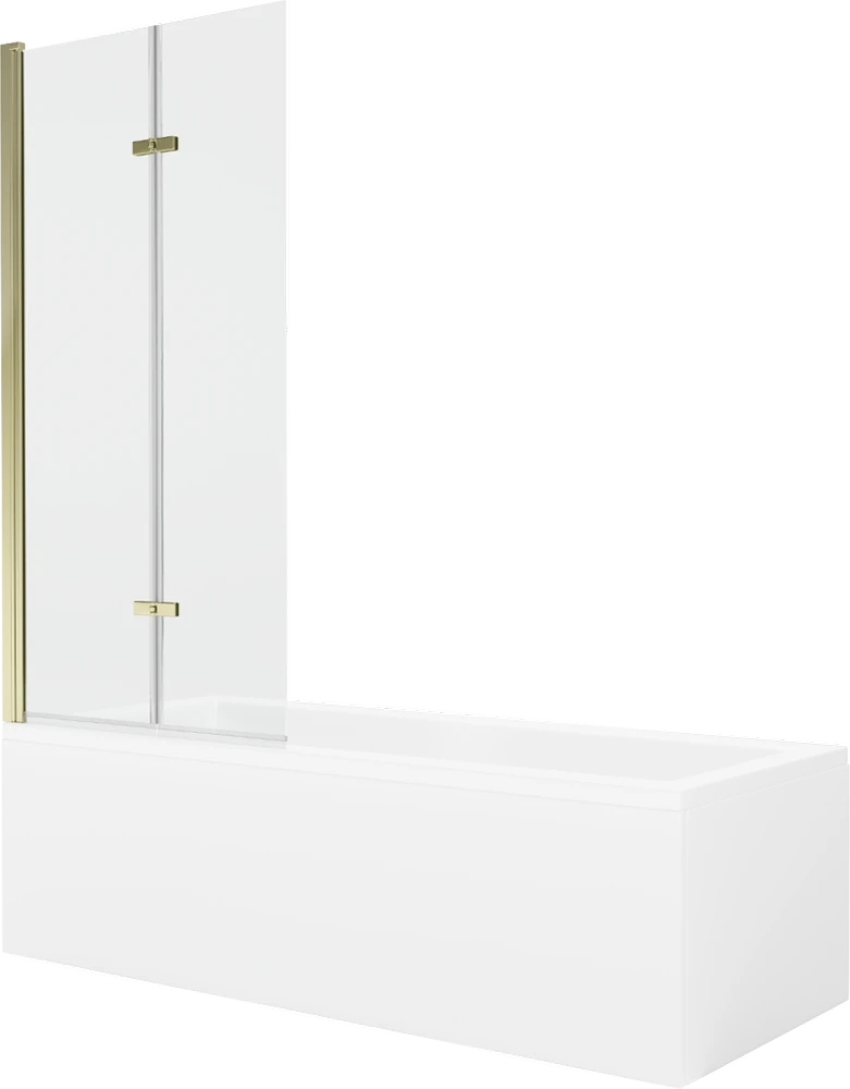 Vonia Mexen Cubik su apdaila ir stiklo sienele, 170x70 cm + 80 cm (II), Baltas+Gold/Transparent