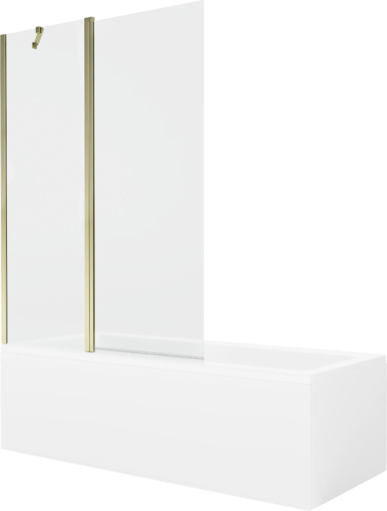 Vonia Mexen Cubik su apdaila ir stiklo sienele, 160x70 cm + 120 cm, Baltas+Gold/Transparent