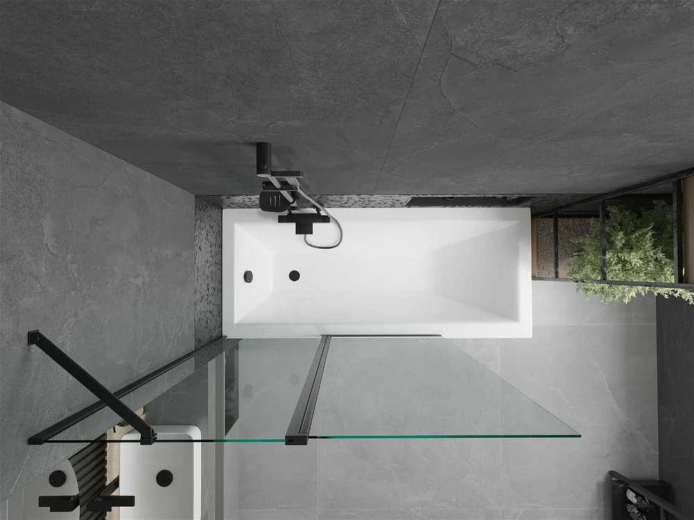 Vonia Mexen Cubik su apdaila ir stiklo sienele, 160x70 cm + 120 cm, Baltas+Juodas/Transparent