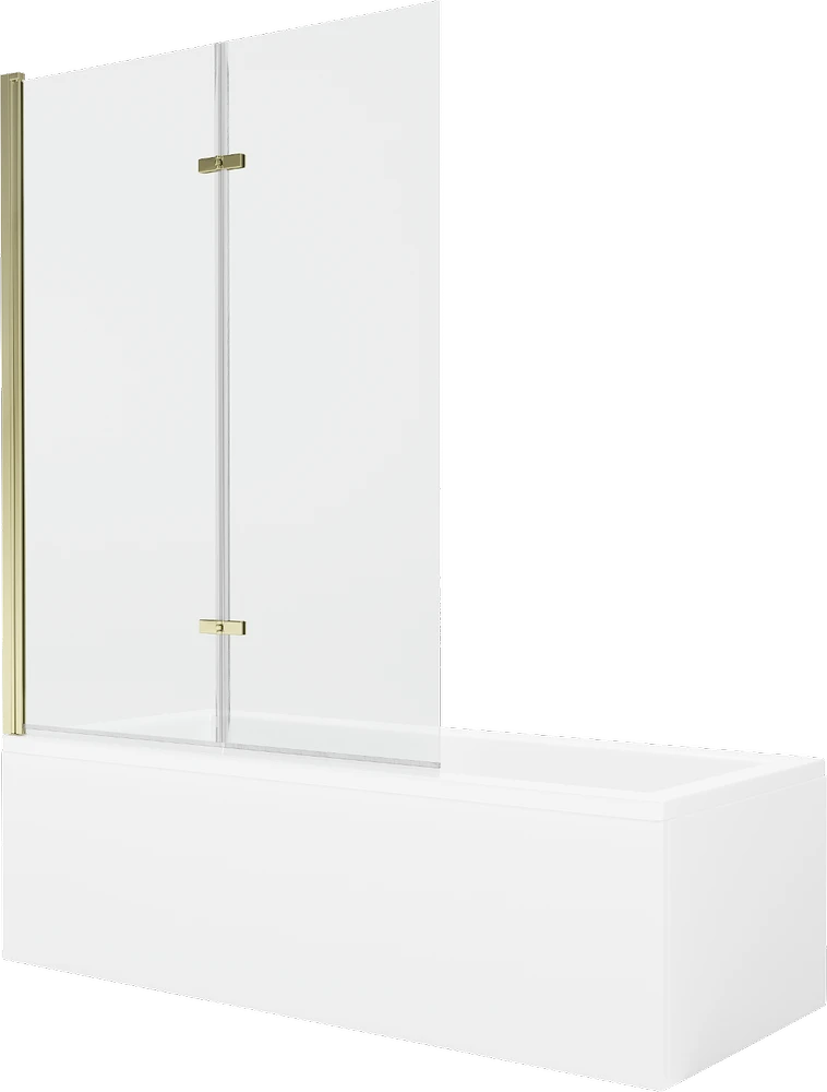 Vonia Mexen Cubik su apdaila ir stiklo sienele, 160x70 cm + 120 cm (II), Baltas+Gold/Transparent