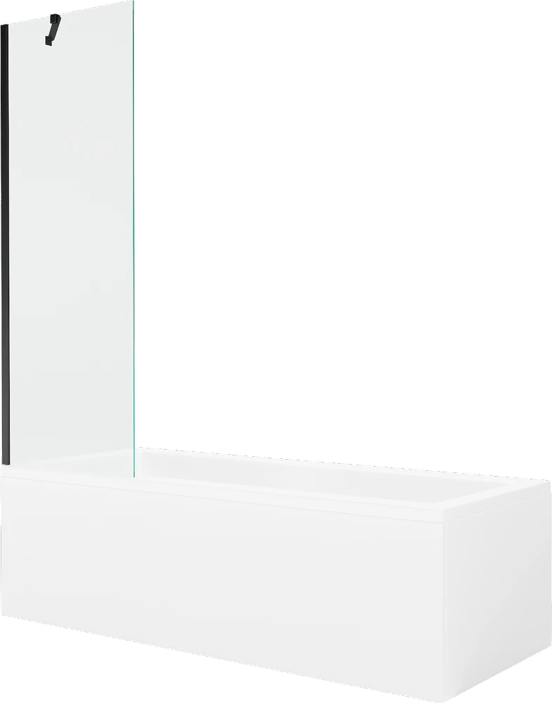 Vonia Mexen Cubik su apdaila ir stiklo sienele, 170x70 cm + 60 cm, Baltas+Juodas/Transparent