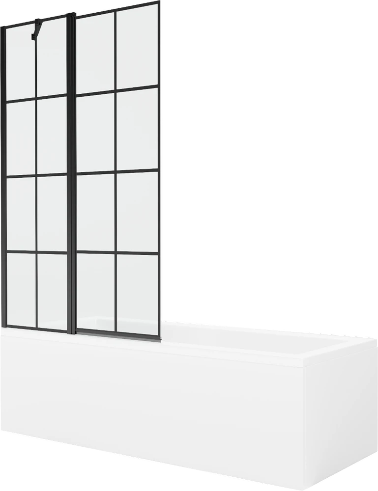 Vonia Mexen Cubik su apdaila ir stiklo sienele, 160x70 cm + 100 cm, Baltas+Juodas grid