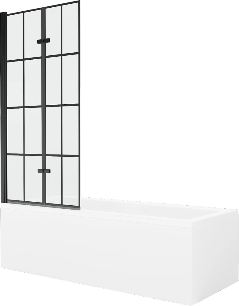 Vonia Mexen Cubik su apdaila ir stiklo sienele, 170x70 cm + 80 cm (II), Baltas+Juodas grid