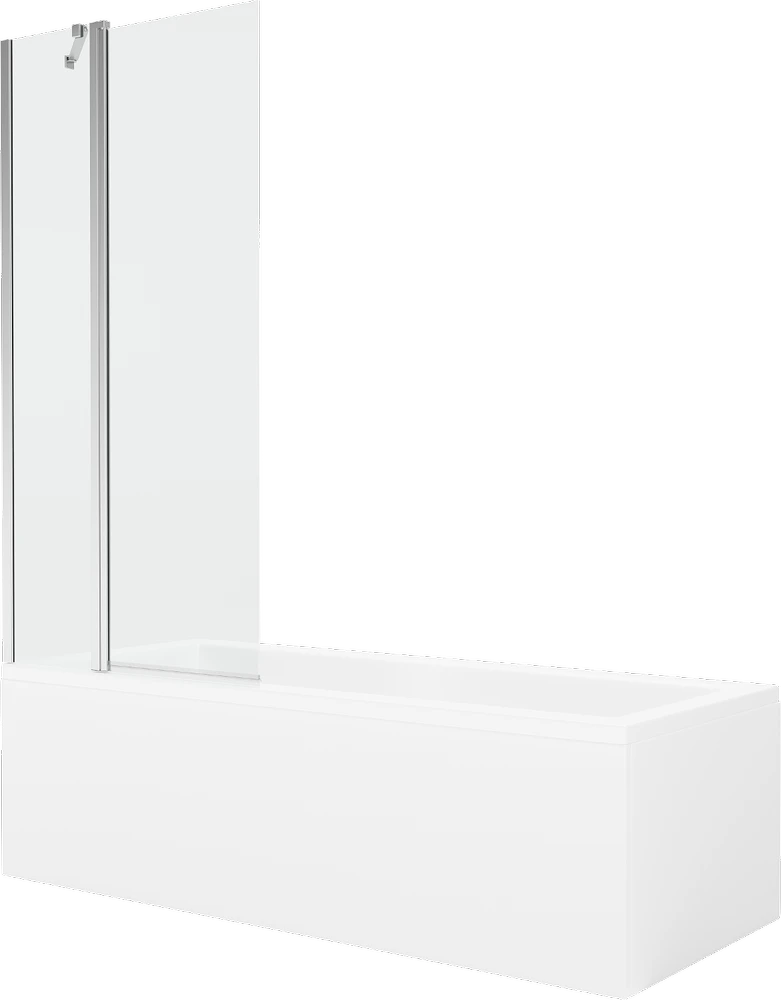 Vonia Mexen Cubik su apdaila ir stiklo sienele, 150x70 cm + 80 cm, Baltas+Chrome/Transparent