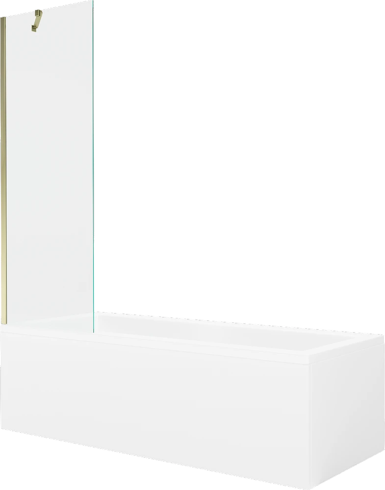 Vonia Mexen Cubik su apdaila ir stiklo sienele, 150x70 cm + 60 cm, Baltas+Gold/Transparent