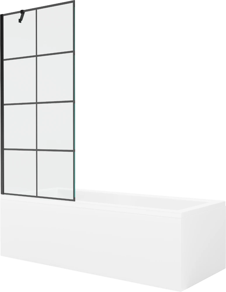 Vonia Mexen Cubik su apdaila ir stiklo sienele, 150x70 cm + 80 cm, Baltas+Juodas grid