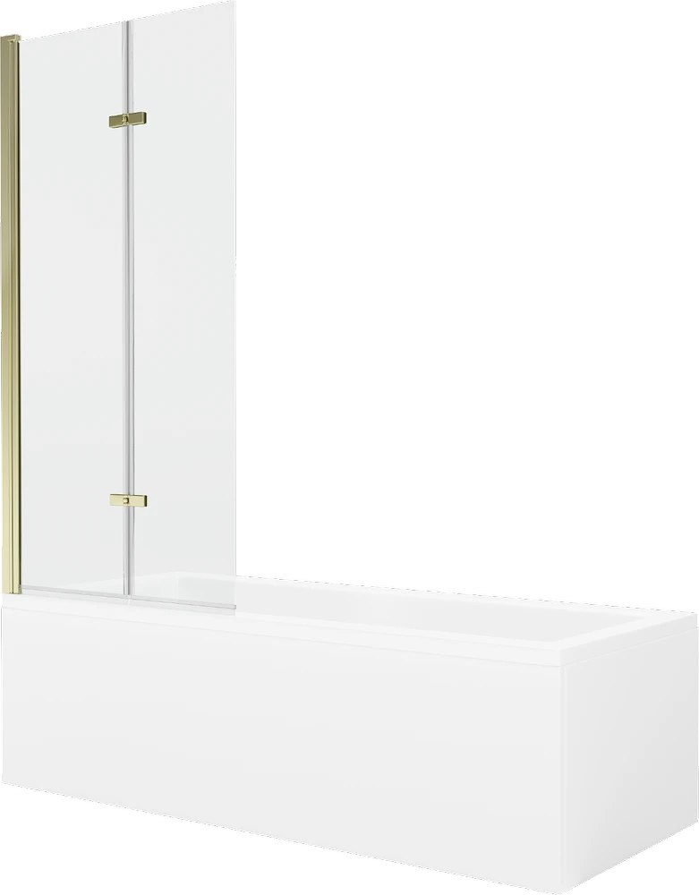 Vonia Mexen Cubik su apdaila ir stiklo sienele, 150x70 cm + 80 cm (II), Baltas+Gold/Transparent