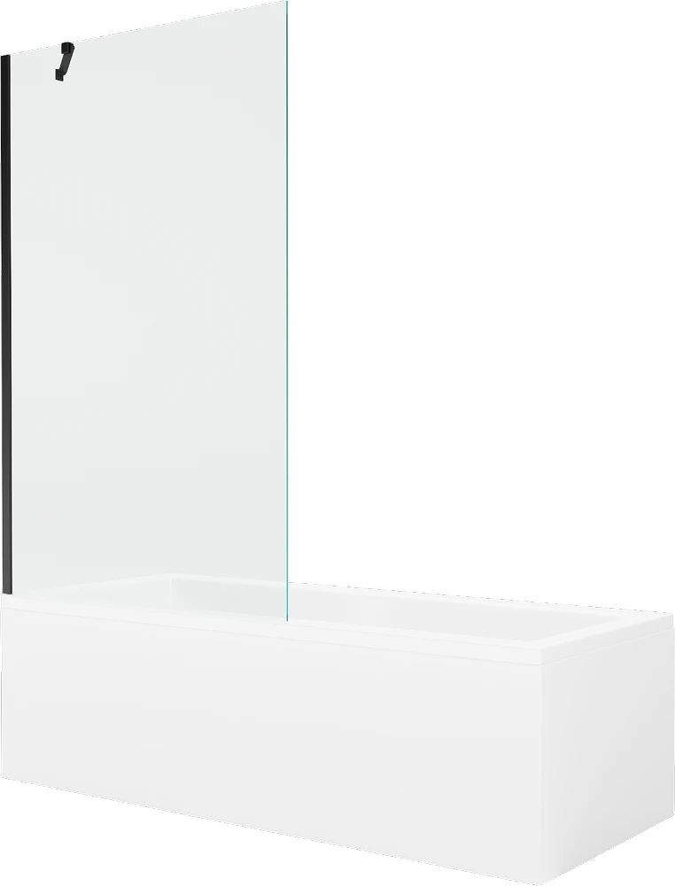 Vonia Mexen Cubik su apdaila ir stiklo sienele, 160x70 cm + 100 cm, Baltas+Juodas/Transparent