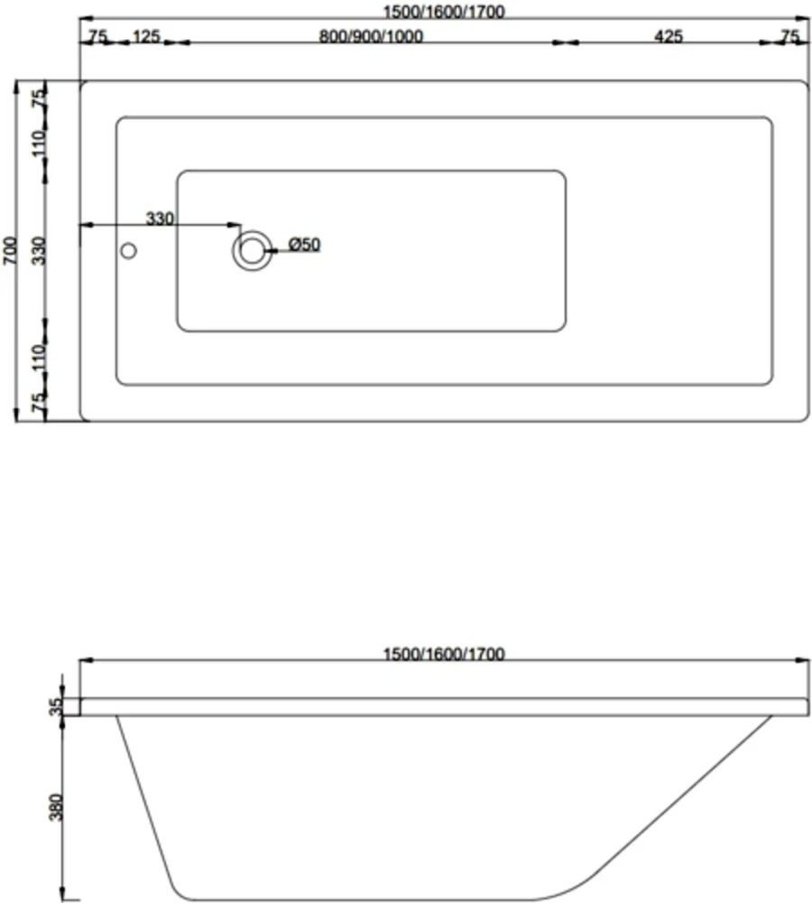 Vonia Mexen Cubik su apdaila ir stiklo sienele, 150x70 cm + 80 cm, baltas+II/juodas