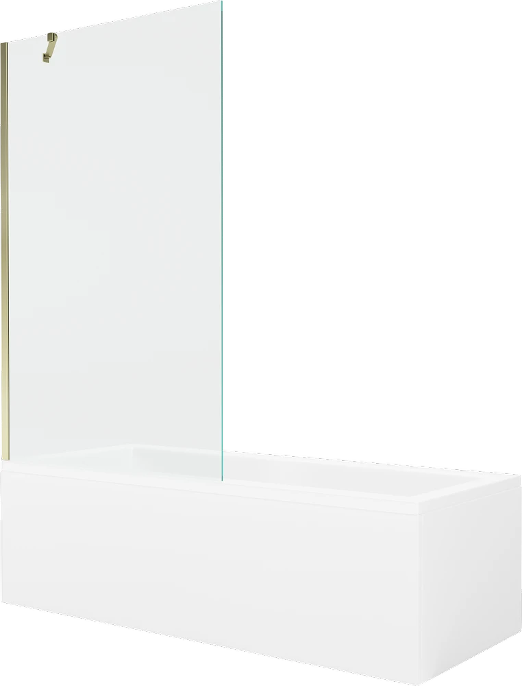 Vonia Mexen Cubik su apdaila ir stiklo sienele, 150x70 cm + 100 cm, Baltas+Gold/Transparent
